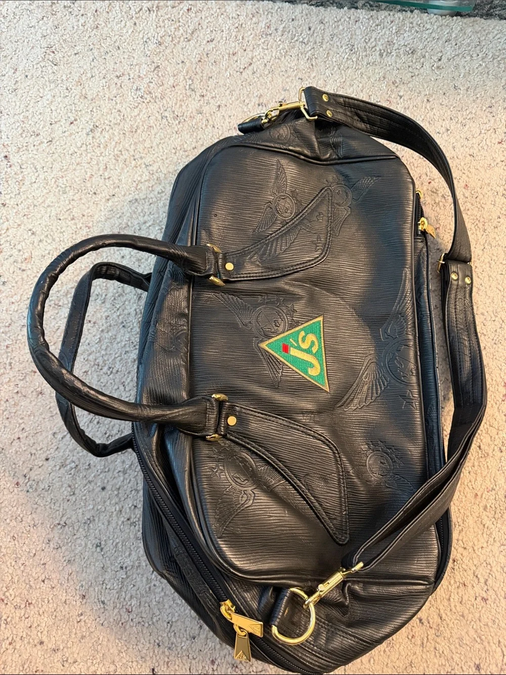Black Embossed Weekend Bag with Green & Red JS Patch